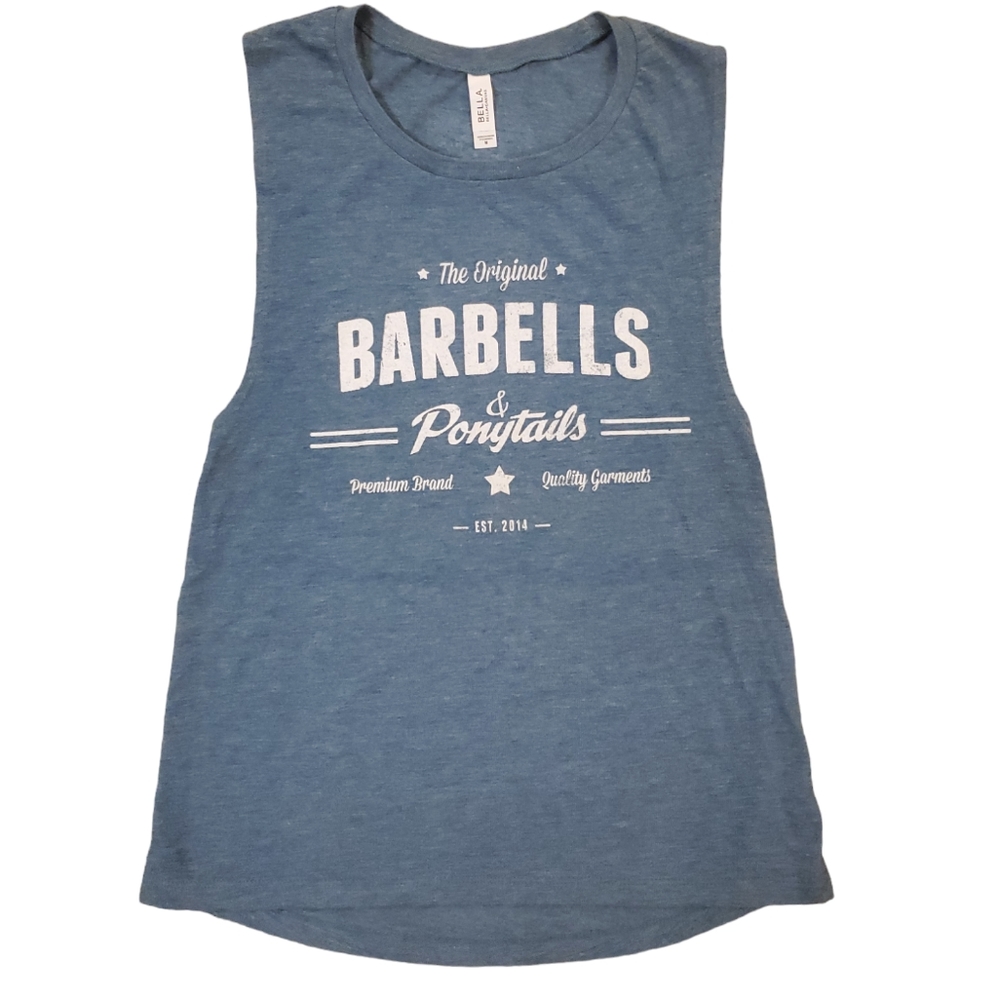 Barbells & Ponytails Women's Blue Muscle Tee Tank Top Medium